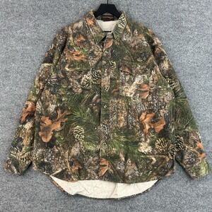 TrueTimber Shirt Mens 2XL Brown Woodland Camo Button Up Hunting Outdoor Cotton
